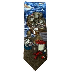 Bugden‎ & Moore Tie 100% Silk Vintage Lobster Ocean Boat Lighthouse Fishing